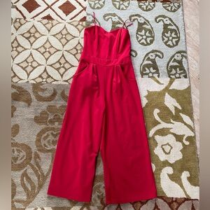 Emerald Sundae Crimson Wide-Leg Spaghetti-Strap Jumpsuit